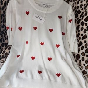 Women's White Sweater with Red Hearts